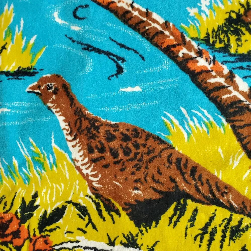 Vintage Velvet Woven Wall Tapestry Pheasant Stream Woods 55.5